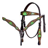 BAR H EQUINE Western Leather Horse Premium Headstall & Breast Collar Set