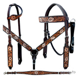 Bar H Equine Genuine Western American Leather Horse Premium Headstall & Breast Collar Set