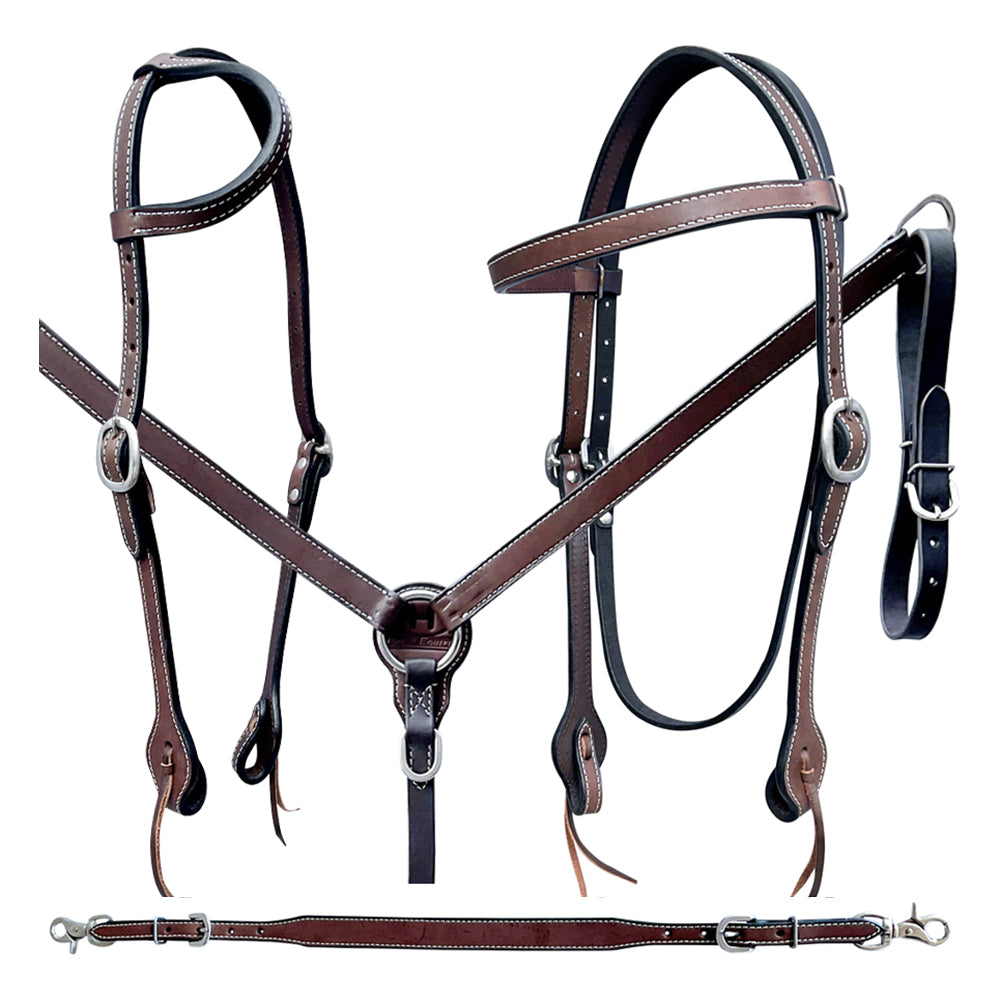 Bar H Equine Genuine Western American Leather Horse Premium Headstall & Breast Collar Set