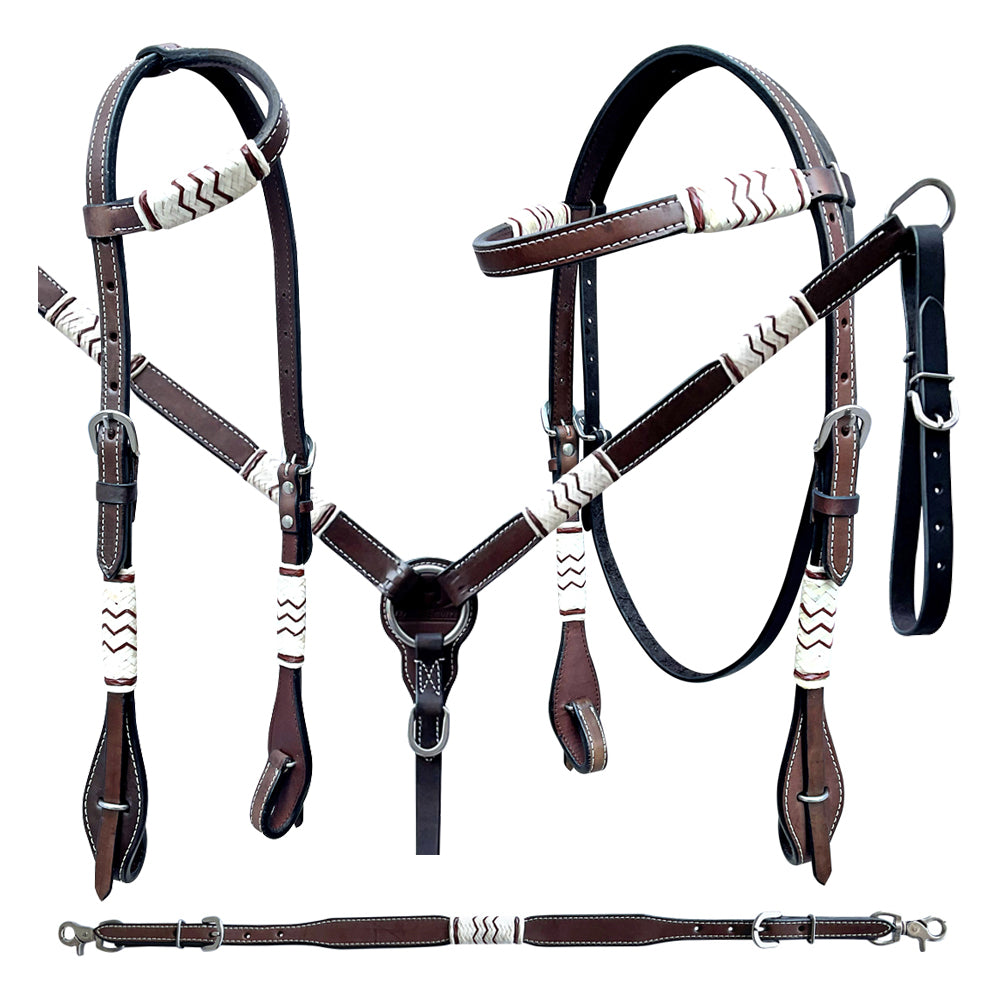 Bar H Equine Genuine Western American Leather Horse Premium Headstall & Breast Collar Set
