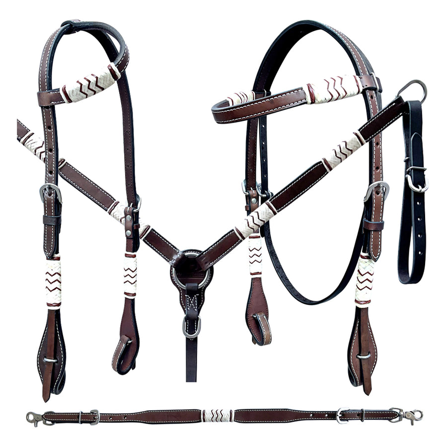 Bar H Equine American Leather Horse Saddle Tack One Ear Headstall | Breast Collar Browband Wither Strap Set BER271
