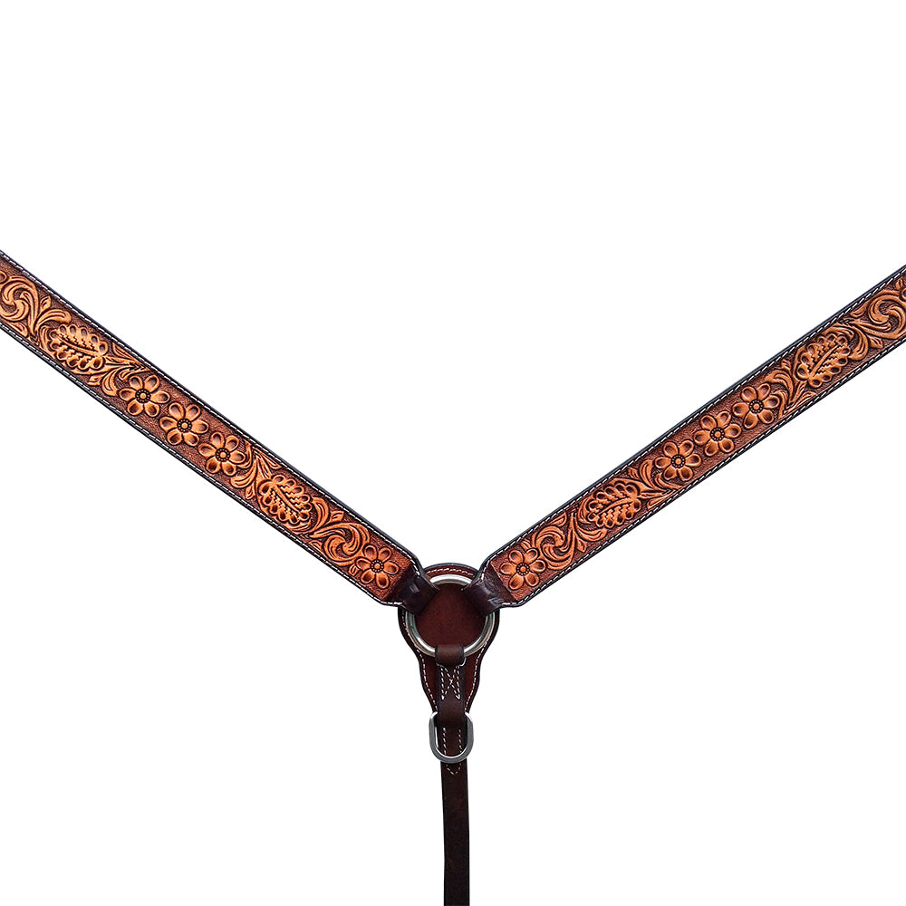 Bar H Equine Genuine Western American Leather Horse Premium Headstall & Breast Collar Set