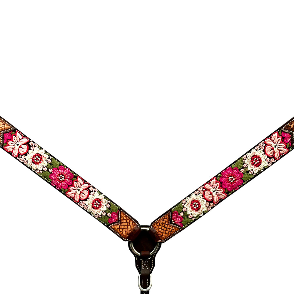 Bar H Equine Western Horse Floral Embroidery Design Genuine American Leather Tack Set