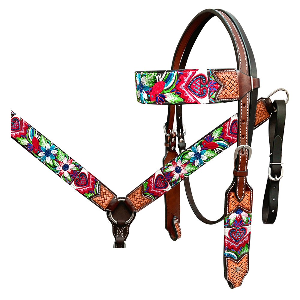 Bar H Equine Western Leather Horse Headstall & Breast Collar Brown