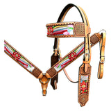 Bar H Equine Western Leather Horse Headstall & Breast Collar Tan |  Horse Leather Headstall | Leather Breast Collar