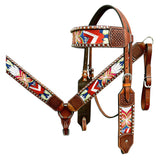 Bar H Equine Western Leather Horse Headstall & Breast Collar Brown