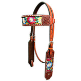 Bar H Equine Horse Genuine Leather embroidery design Breast Collar ,Headstall Brown