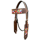 Bar H Equine Horse Genuine Leather embroidery design Breast Collar ,Headstall Brown