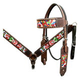 Bar H Equine Horse Genuine Leather embroidery design Breast Collar ,Headstall Brown