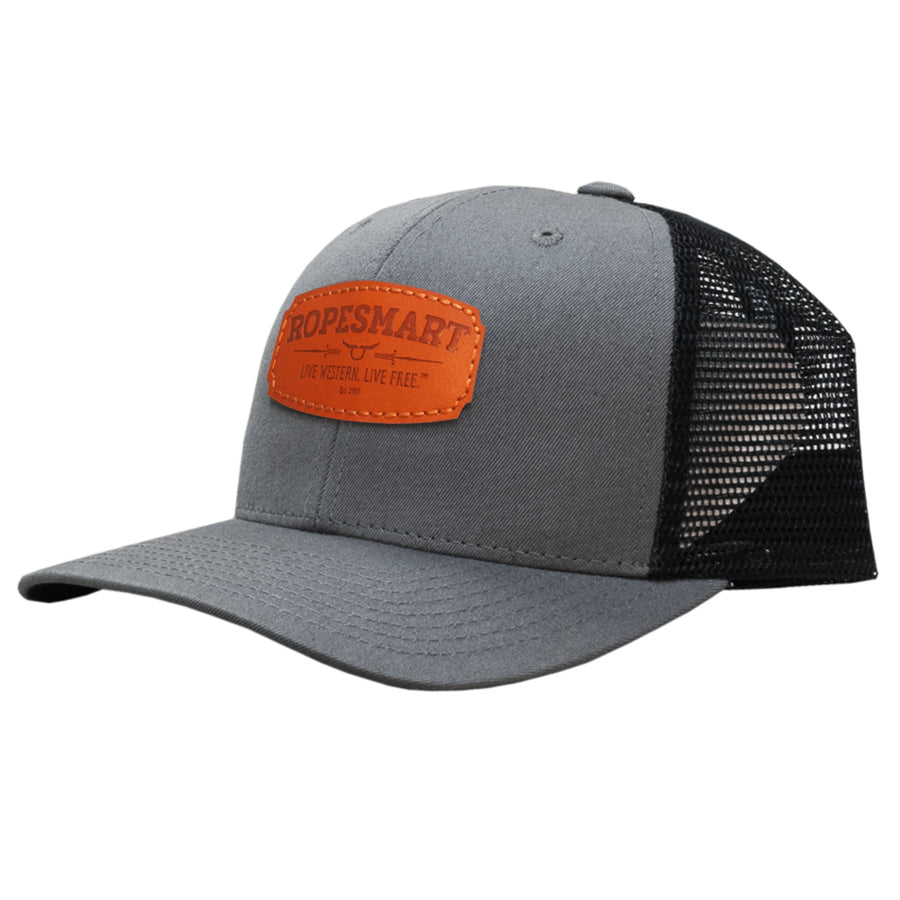 Rope Smart Western Mesh Flat Trucker Snapback Leather Solo Oval Patch Cap - Uhorse