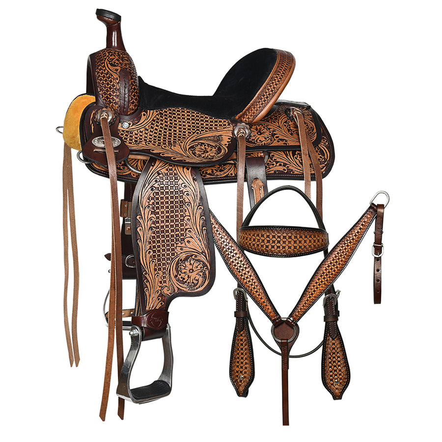 Comfytack 13 In Dark Brown Western Kids Youth Children MIniature Pony Saddle Leather Trail Tack Set - Uhorse