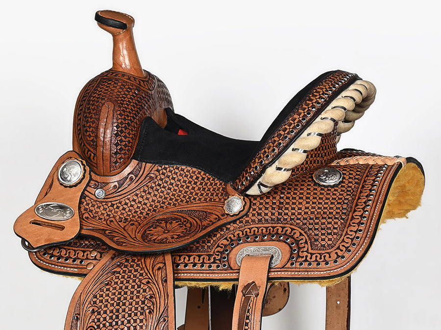 Comfytack Brown Western Kids Youth Children Miniature Pony Saddle Leather Trail Tack Set | Hand Tooled Saddle | Western Saddle | Saddle for Horses | Horse Tack Set