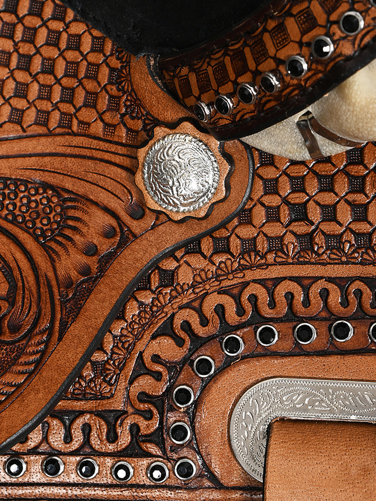 Comfytack Brown Western Kids Youth Children Miniature Pony Saddle Leather Trail Tack Set | Hand Tooled Saddle | Western Saddle | Saddle for Horses | Horse Tack Set