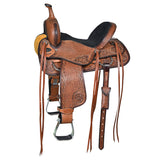 COMFYTACK Western Horse Barrel Racing American Leather Saddle Floral Carved & Tack Set Dark Brown