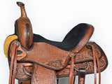 COMFYTACK Western Horse Barrel Racing American Leather Saddle Floral Carved & Tack Set Dark Brown