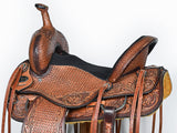 COMFYTACK Western Horse Barrel Racing American Leather Saddle Floral Carved & Tack Set Dark Brown