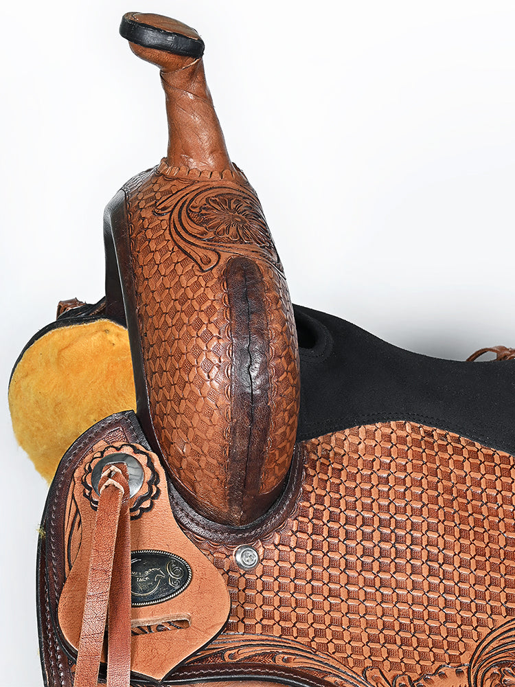 COMFYTACK Western Horse Barrel Racing American Leather Saddle Floral Carved & Tack Set Dark Brown