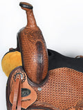 COMFYTACK Western Horse Barrel Racing American Leather Saddle Floral Carved & Tack Set Dark Brown