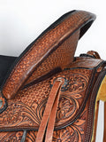COMFYTACK Western Horse Barrel Racing American Leather Saddle Floral Carved & Tack Set Dark Brown