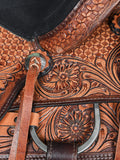 COMFYTACK Western Horse Barrel Racing American Leather Saddle Floral Carved & Tack Set Dark Brown