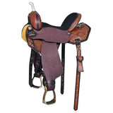 Comfytack Western Horse Barrel Racing Trail Pleasure American Leather Saddle Tack Set With Reins Brown