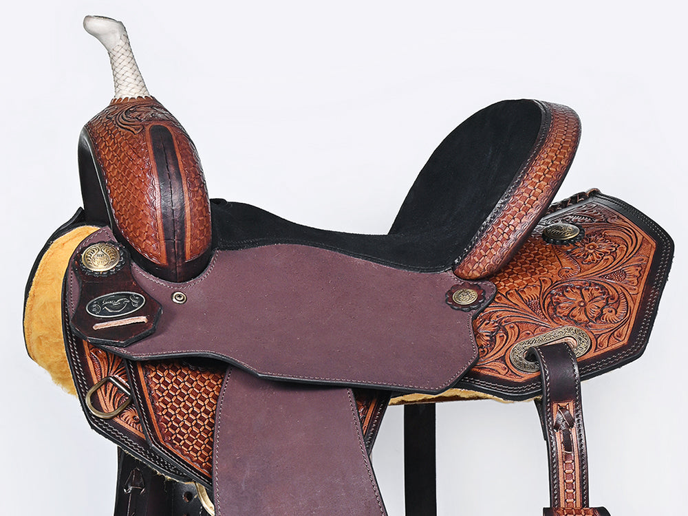Comfytack Western Horse Barrel Racing Trail Pleasure American Leather Saddle Tack Set With Reins Brown