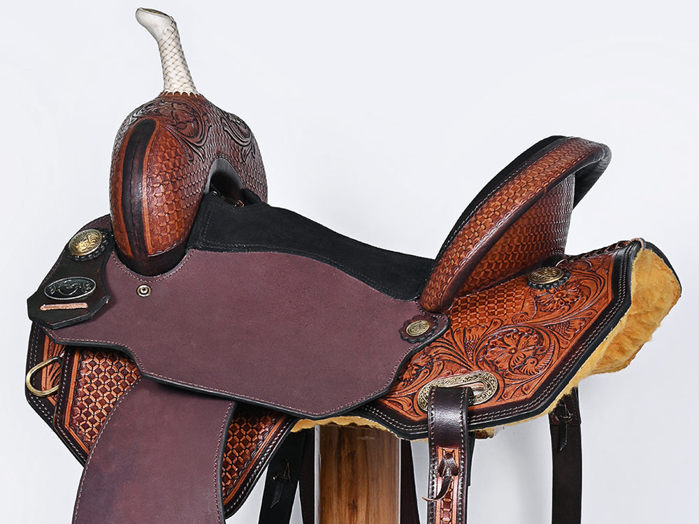 Comfytack Western Horse Barrel Racing Trail Pleasure American Leather Saddle Tack Set With Reins Brown