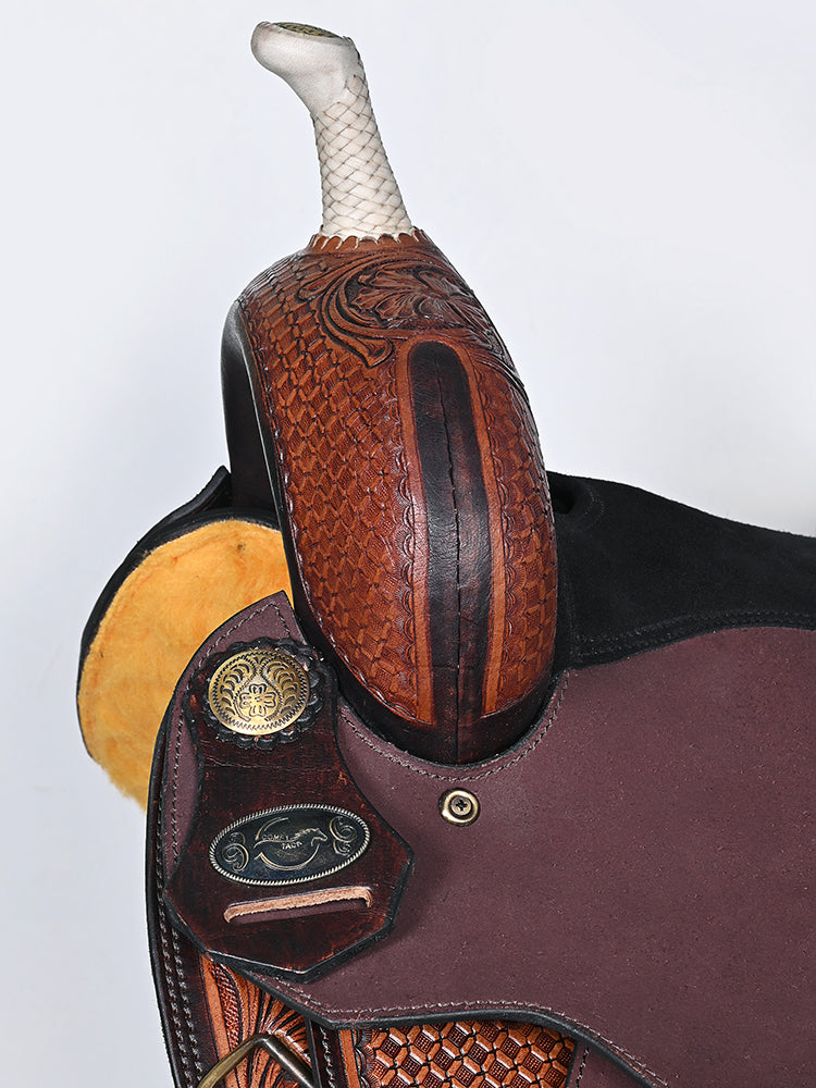 Comfytack Western Horse Barrel Racing Trail Pleasure American Leather Saddle Tack Set With Reins Brown