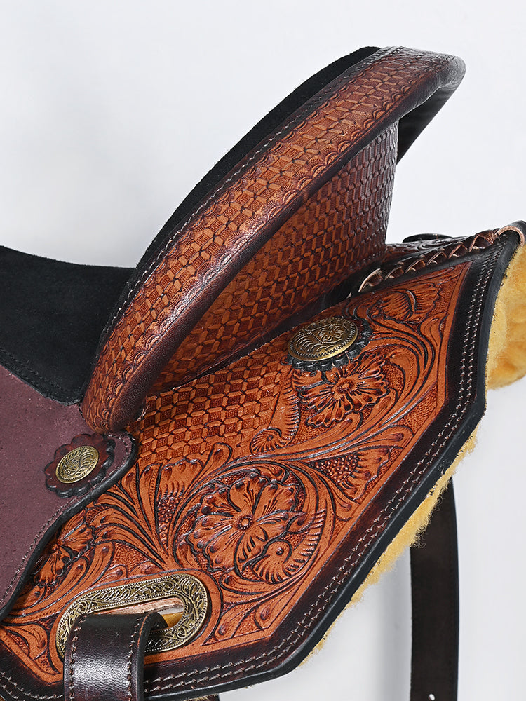 Comfytack Western Horse Barrel Racing Trail Pleasure American Leather Saddle Tack Set With Reins Brown