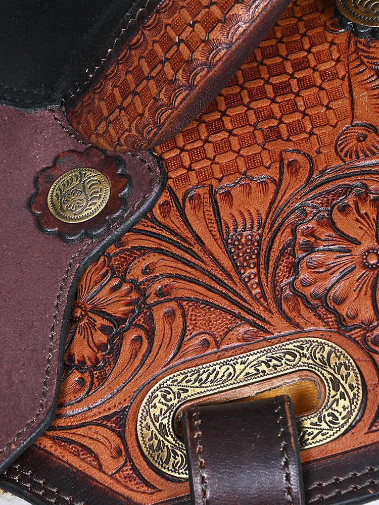 Comfytack Western Horse Barrel Racing Trail Pleasure American Leather Saddle Tack Set With Reins Brown