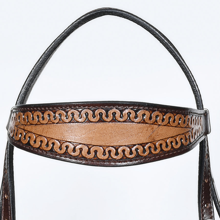 Comfytack Western Horse Headstall Breast Collar Hand Tooled Genuine American Leather Tack Brown | Heavy Duty Adjustable Western Riding Breastplate for Trail Barrel Racing Ranch Show Horse