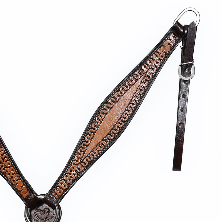 Comfytack Western Horse Headstall Breast Collar Hand Tooled Genuine American Leather Tack Brown | Heavy Duty Adjustable Western Riding Breastplate for Trail Barrel Racing Ranch Show Horse