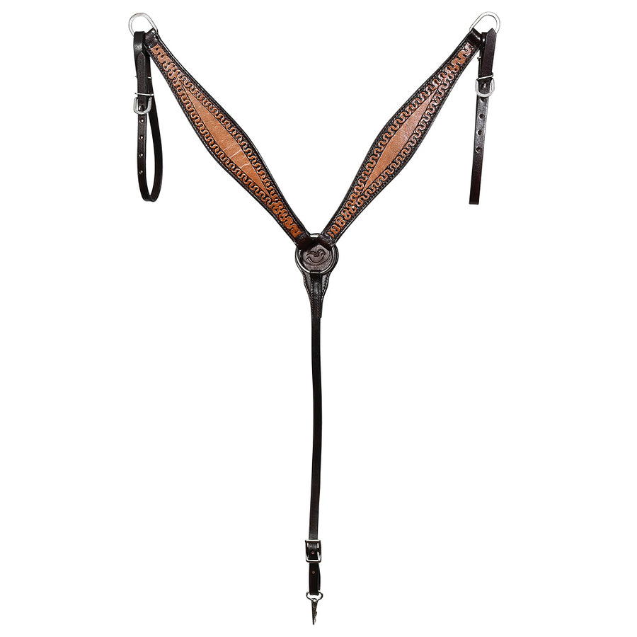 Comfytack Western Horse Headstall Breast Collar Hand Tooled Genuine American Leather Tack Brown | Heavy Duty Adjustable Western Riding Breastplate for Trail Barrel Racing Ranch Show Horse