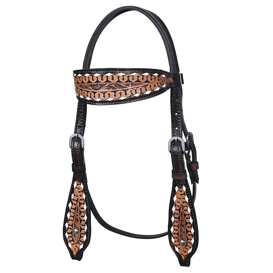 Comfytack Western Horse Headstall Breast Collar Hand Tooled Genuine American Leather Tack Dark Brown | Heavy Duty Adjustable Western Riding Breastplate for Trail Barrel Racing Ranch Show Horse