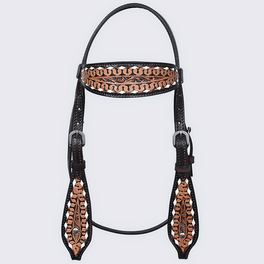 Comfytack Western Horse Headstall Breast Collar Hand Tooled Genuine American Leather Tack Dark Brown | Heavy Duty Adjustable Western Riding Breastplate for Trail Barrel Racing Ranch Show Horse