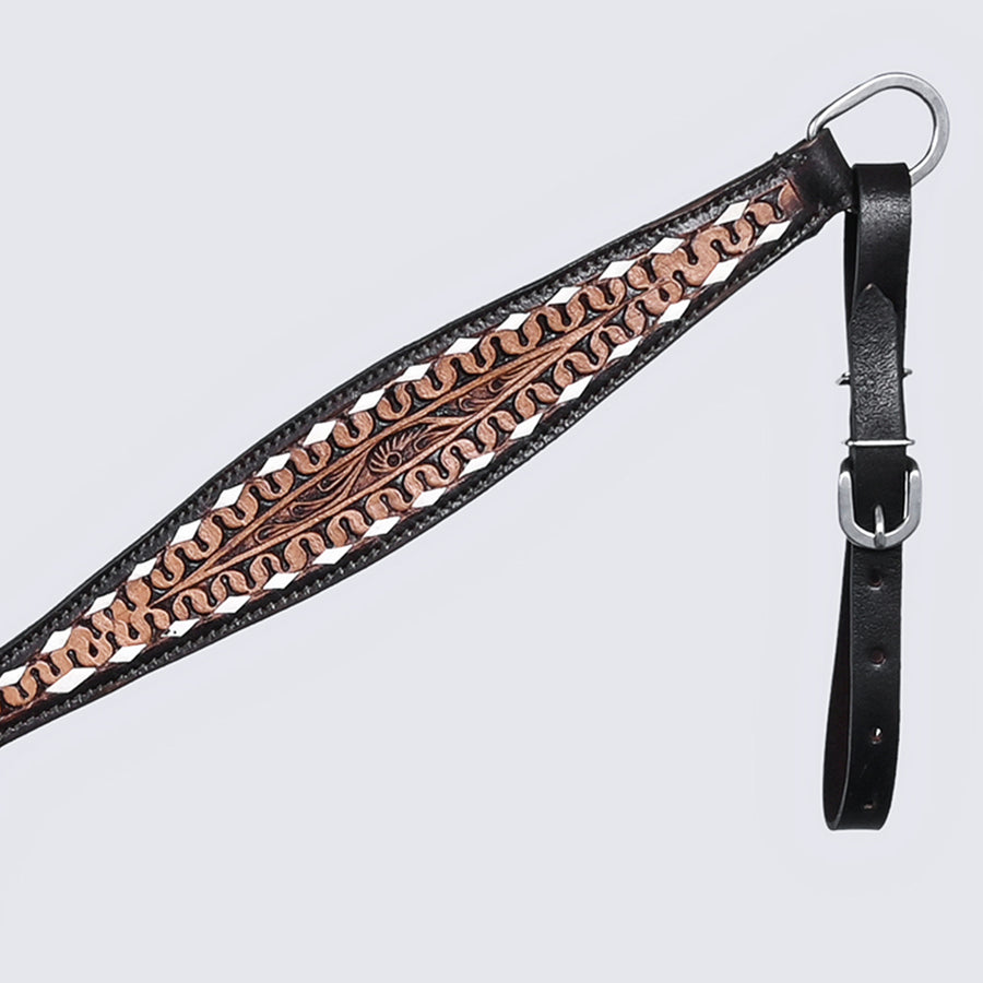 Comfytack Western Horse Headstall Breast Collar Hand Tooled Genuine American Leather Tack Dark Brown | Heavy Duty Adjustable Western Riding Breastplate for Trail Barrel Racing Ranch Show Horse
