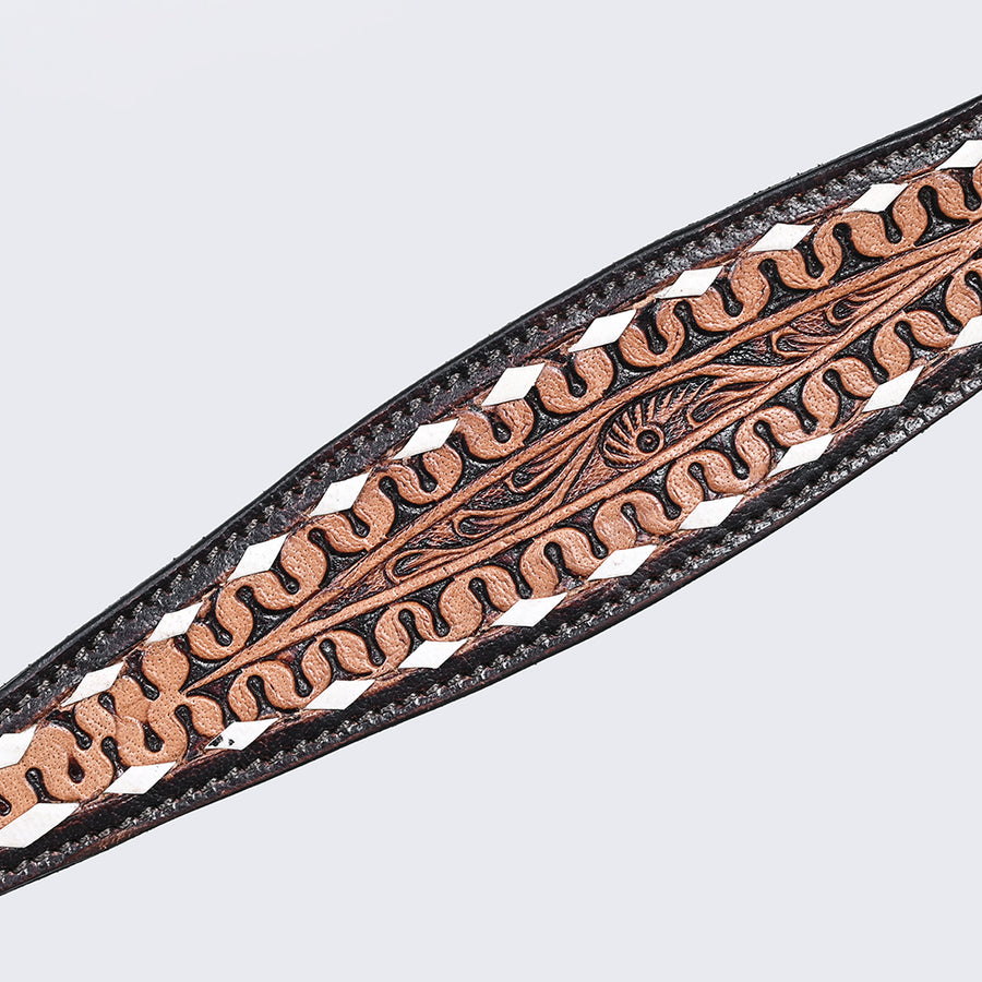 Comfytack Western Horse Headstall Breast Collar Hand Tooled Genuine American Leather Tack Dark Brown | Heavy Duty Adjustable Western Riding Breastplate for Trail Barrel Racing Ranch Show Horse