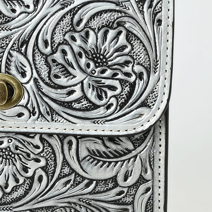 American Darling Hand-Tooled Leather Small Cross Body Bag with Floral Carving, Genuine Leather Build, Chain Strap & Well-Compartmentalized Interior