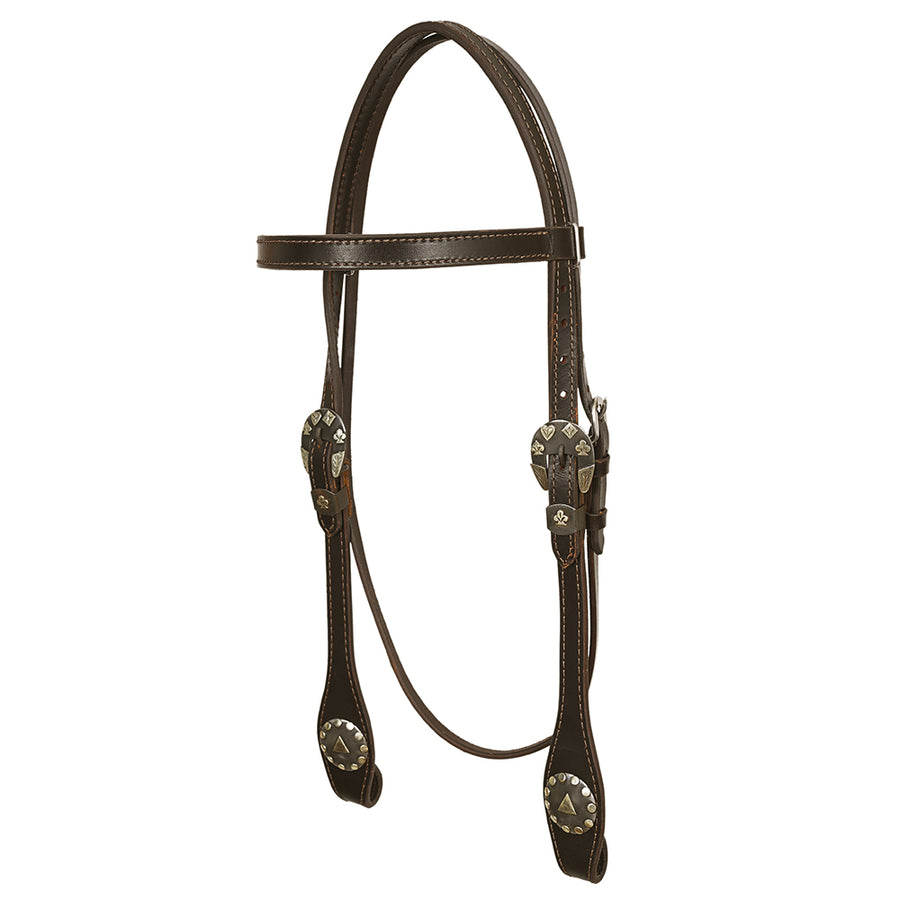 Hilason Western Horse Genuine Leather Headstall Bridle Engraved German Silver Concho Brown