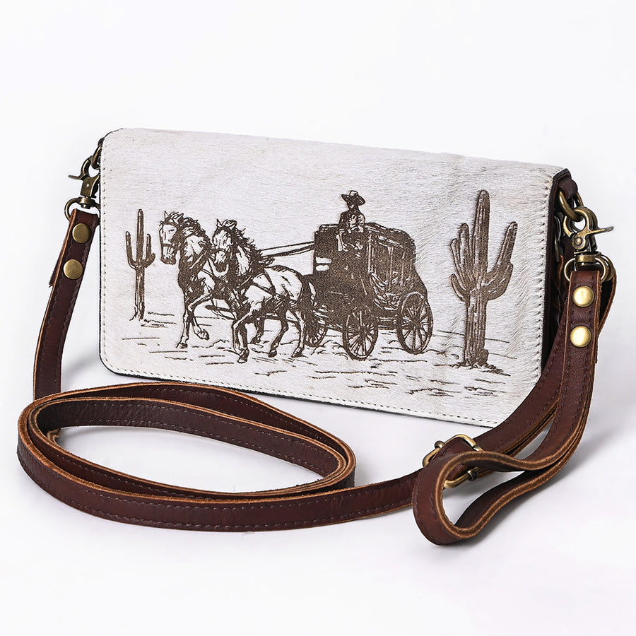 American Darling White Hair-On Cowhide Organiser Bag - Handcrafted Western Leather - Uhorse