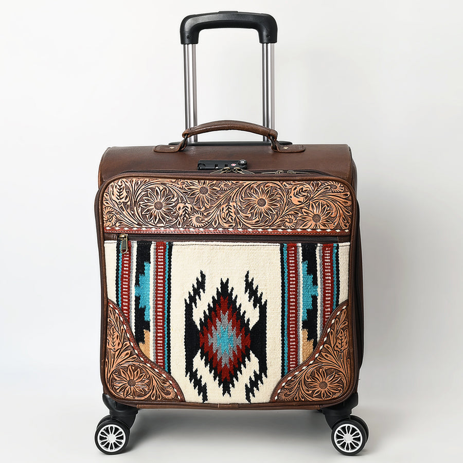 American Darling Travel Case Hand Tooled Saddle Blanket Genuine Leather Women Trolley bag