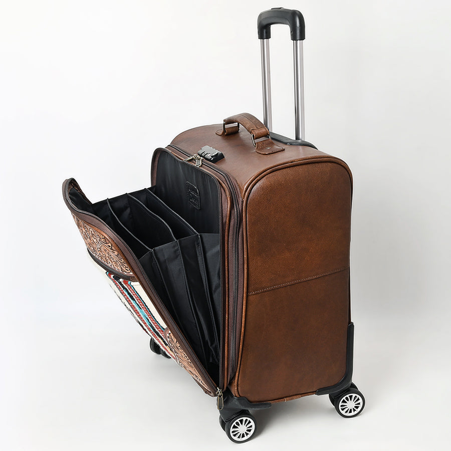 American Darling Travel Case Hand Tooled Saddle Blanket Genuine Leather Women Trolley bag