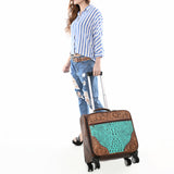 American Darling Travel Case Hand Tooled Crocodile embossed Genuine Leather women Trolley bag
