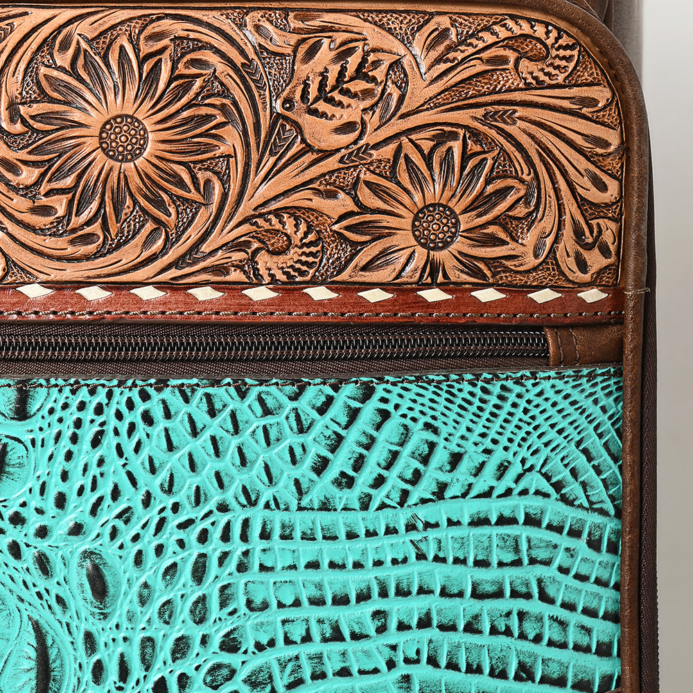 American Darling Travel Case Hand Tooled Crocodile embossed Genuine Leather women Trolley bag