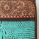 American Darling Travel Case Hand Tooled Crocodile embossed Genuine Leather women Trolley bag