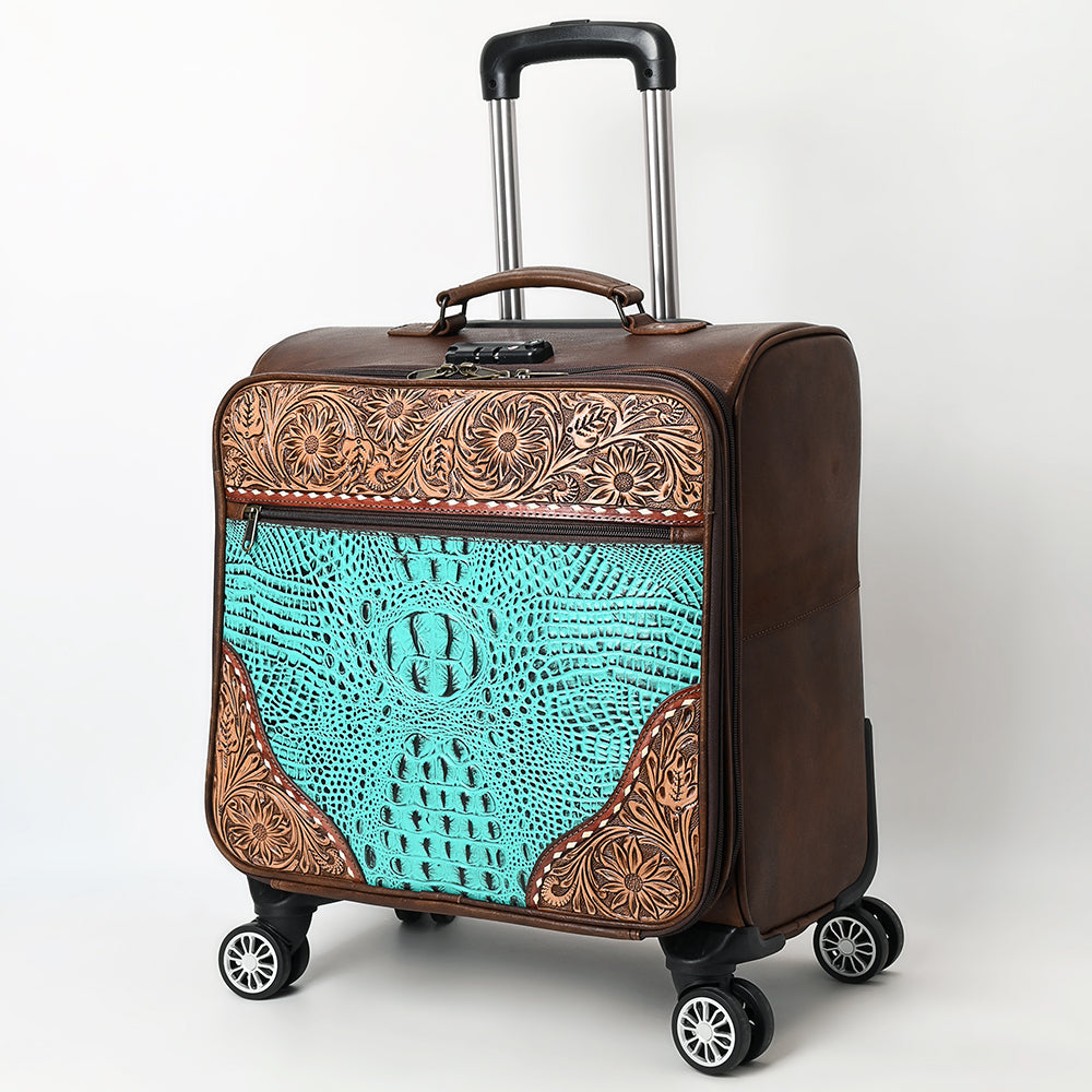American Darling Travel Case Hand Tooled Crocodile embossed Genuine Leather women Trolley bag