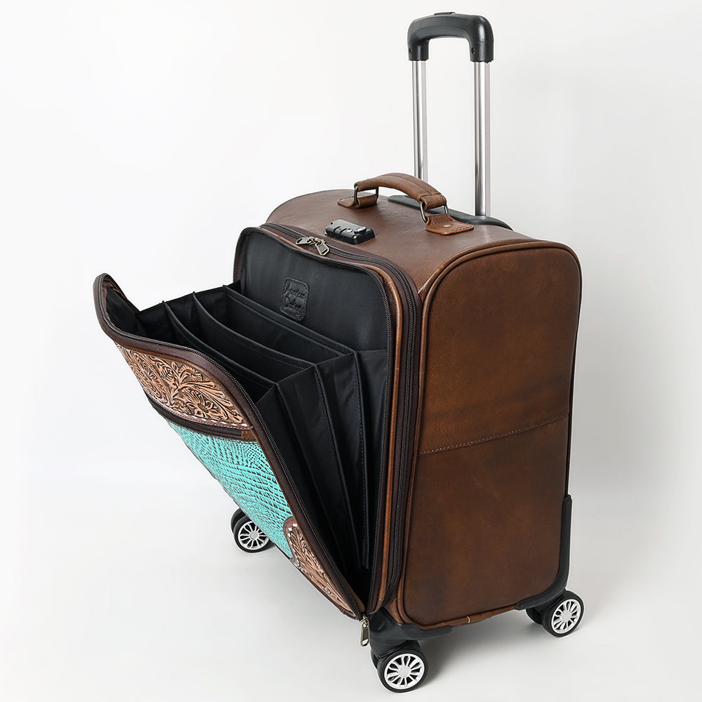 American Darling Travel Case Hand Tooled Crocodile embossed Genuine Leather women Trolley bag