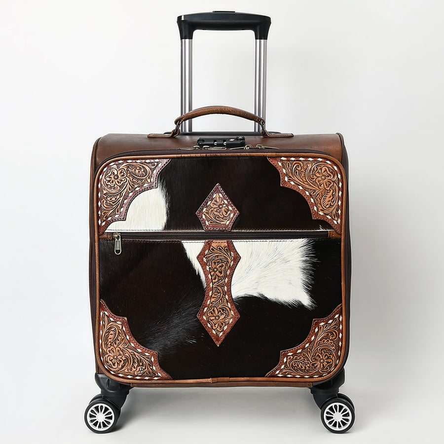 American Darling Travel Case Hand Tooled Hair-On Genuine Leather women Trolley bag
