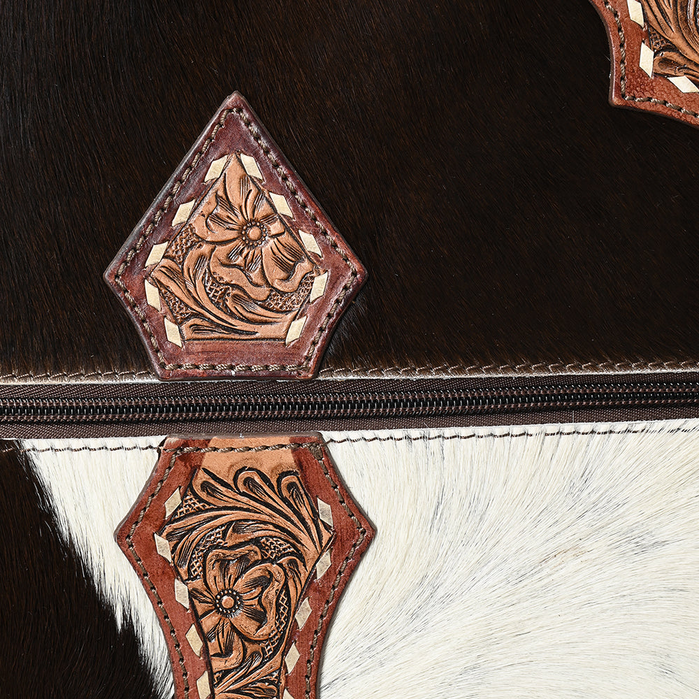 Hand Tooled Hair-On Genuine Leather women Trolley bag