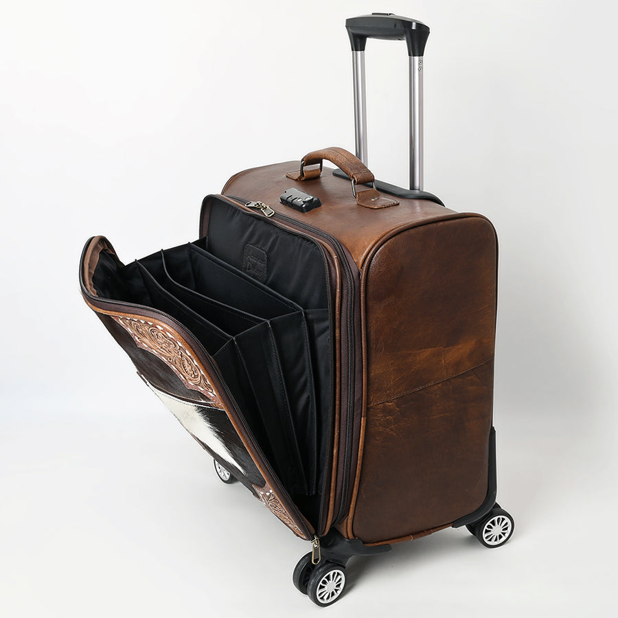 American Darling Travel Case Hand Tooled Hair-On Genuine Leather women Trolley bag